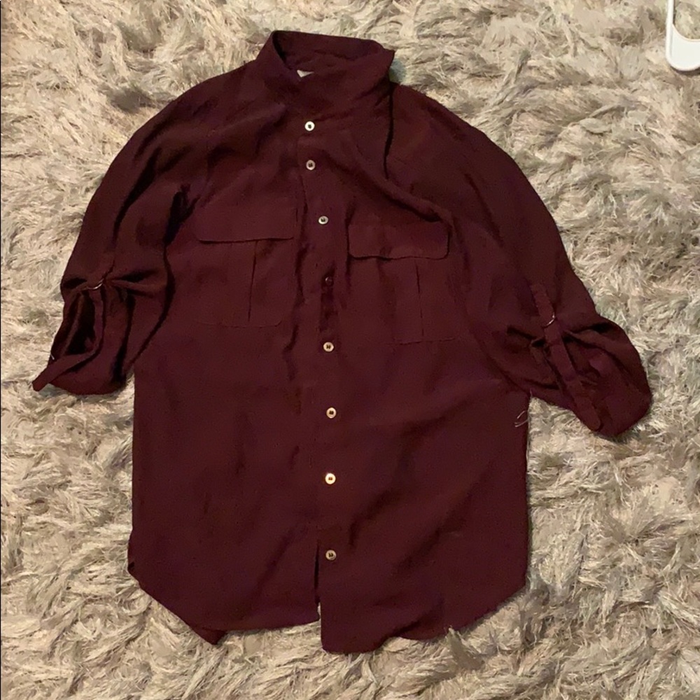 Burgundy button down top